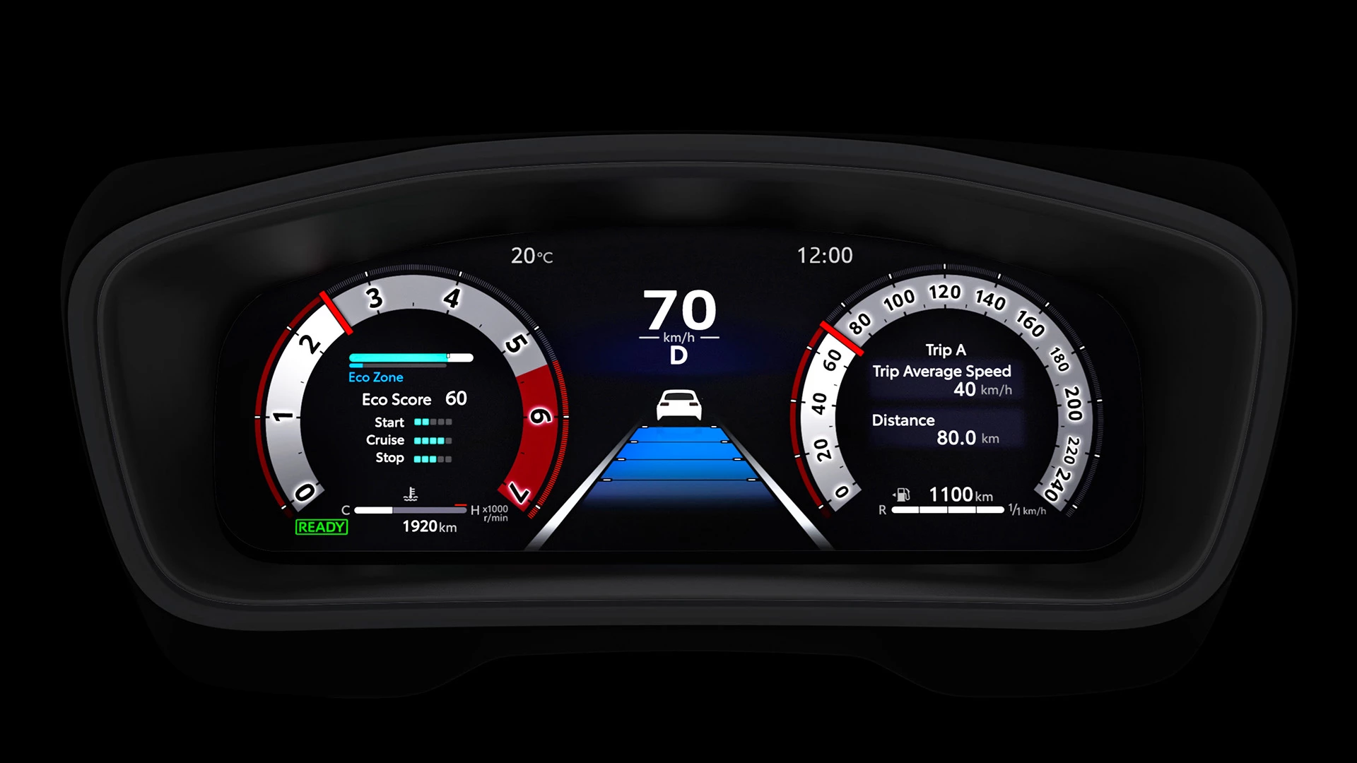 Digital driver display of Suzuki Swace showing Pre-Collision System and Dynamic Radar Cruise Control features.