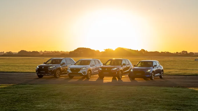 Suzuki Model Range 2025 with sunset in background