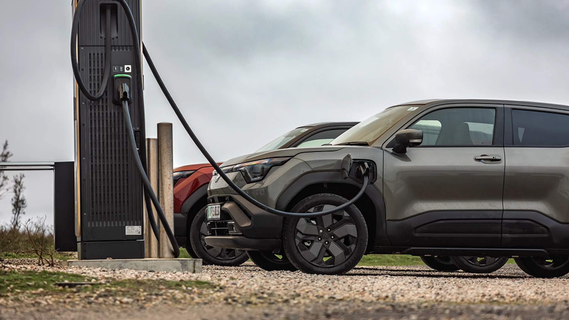Suzuki e Vitara charging at a public electric vehicle charging station