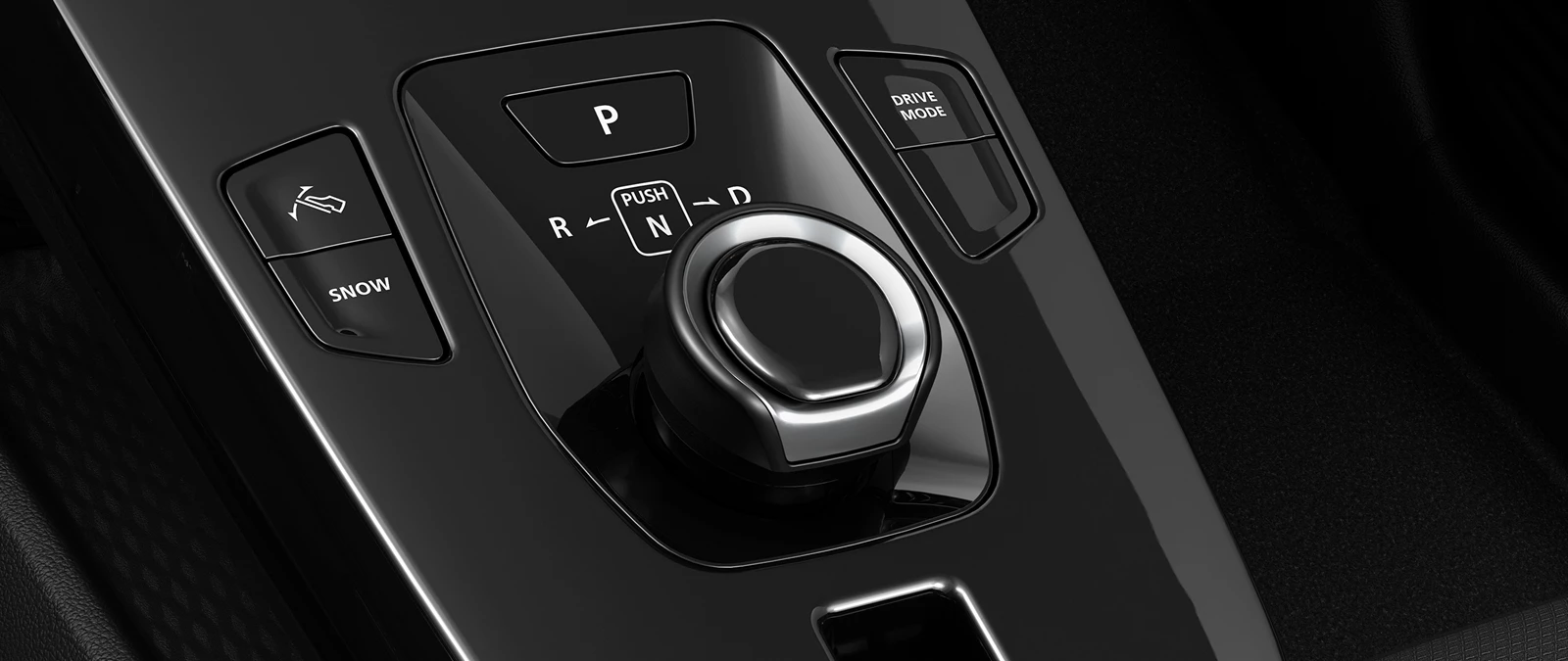 Suzuki e Vitara’s drive mode selector and gear dial, showing Snow mode and various driving settings for enhanced control
