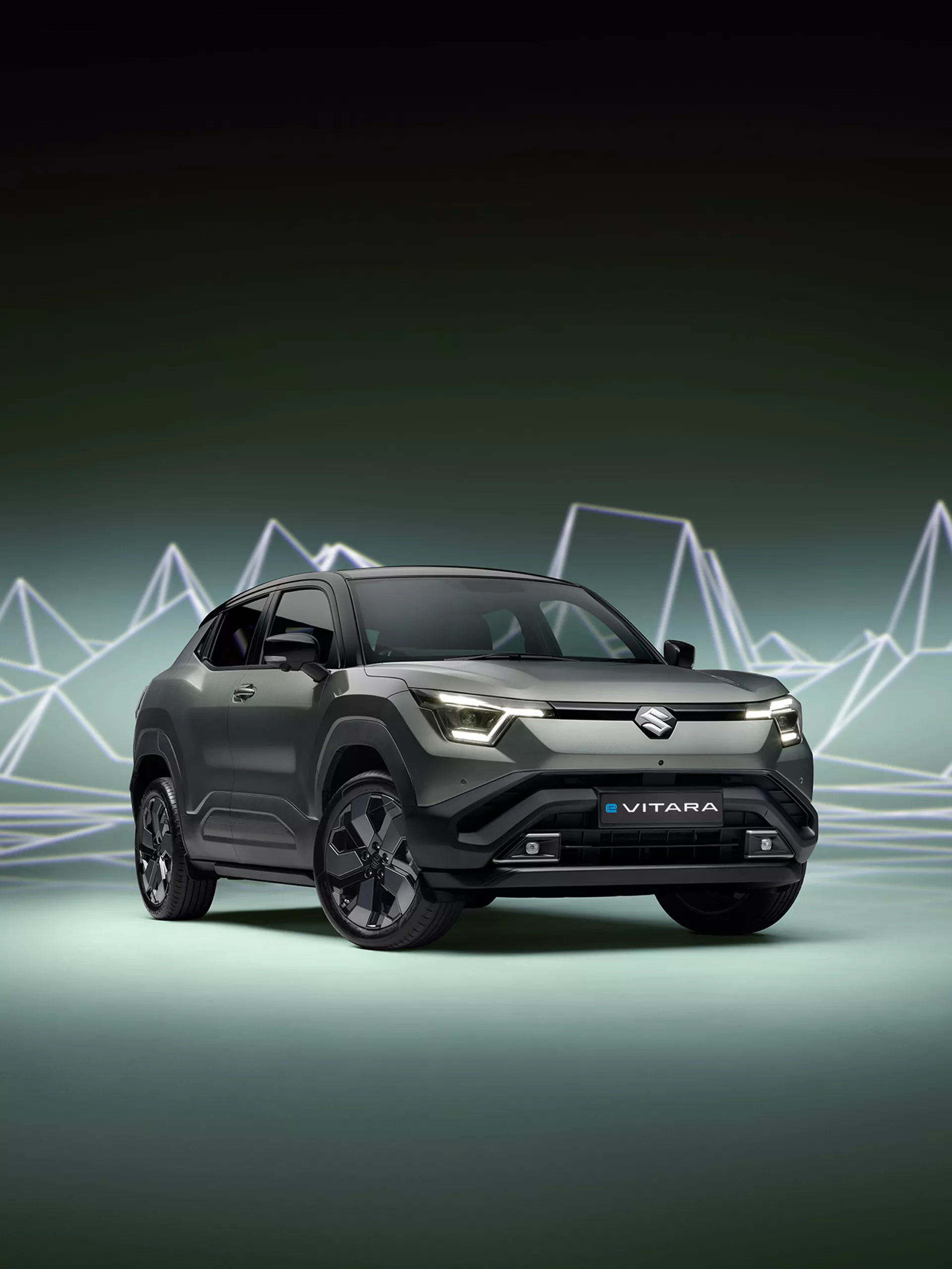 Suzuki e Vitara electric SUV front view with bold styling.