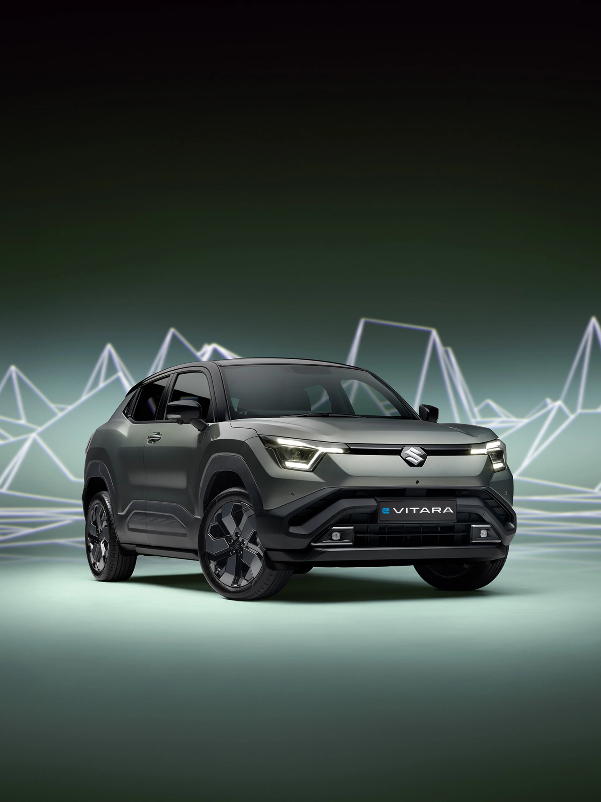 Suzuki e Vitara electric SUV front view with bold styling.